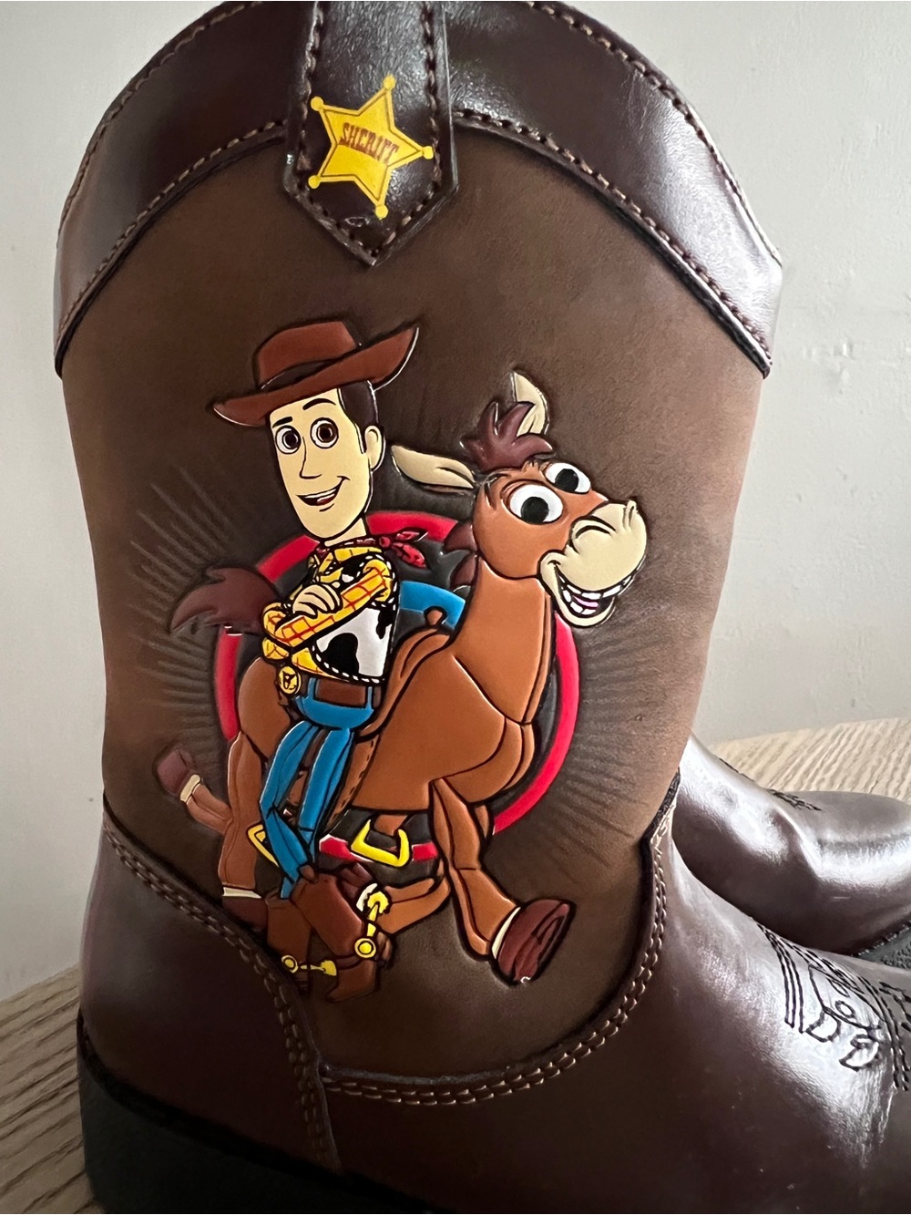 Kids Brown Cowboy Boot with Sheriff Badge and Toy Story Character - Picture 6 of 6